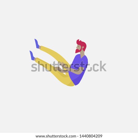 Inspired man flying in space. Character moving and floating in dreams, imagination and inspiration. Flat design style, vector illustration.