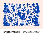 Inspired Matisse Female figures In different poses and Geometric Shapes in a trendy minimal style. Vector Art Collage of women's bodies made of cut paper for creating Logos, Patterns, Posters, Covers