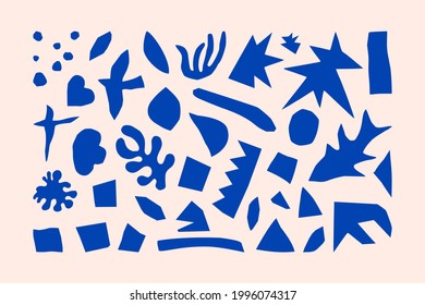 Inspired Matisse Geometric and Organic Shapes in a trendy minimal style. Vector Art Collage Elements made of cut paper for creating Logos, patterns, posters, covers and postcards