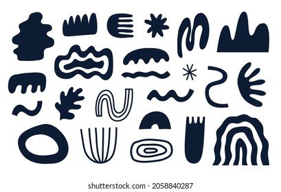 Inspired Matisse set with dark blue cut paper organic shapes and objects. Modern creative minimal design. Vector illustration