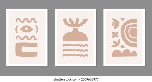 Afiches de Matisse inspirados con objetos y formas orgánicas de corte marrón. Diseño moderno y creativo mínimo. Ilustración del vector	