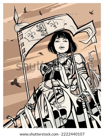 Inspired representation of  Joan of Arc with a sword - Vector illustration