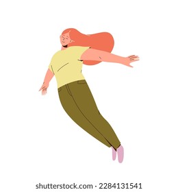 Inspired woman dreaming and flying upwards in air having business career ambition and success