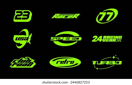 Inspired Y2K aesthethic and round shapes with race style. Clothing Logo Patch Apparel Fashion Sticker and Vector Design