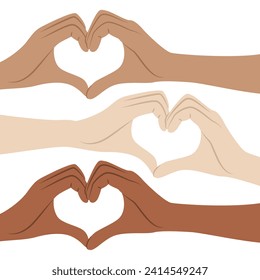 Inspireinclusion. 2024 International Women's Day square banner. Female hands showing sign of heart on white background. Design for poster, campaign, social media post. Vector illustration.