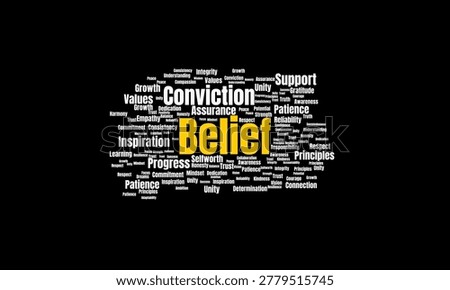 Inspiring Abstract Typographic Word Cloud of Belief with Positive Concepts and Core Values