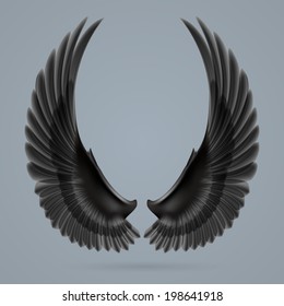 Inspiring black wings drawn separately on a gray background