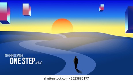 Inspiring Change One Step Ahead in a Futuristic Landscape Background Design-vector illustration