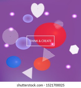 Inspiring colorful modern background. Vector illustration space. Flat backdrop with colored bubbles and white shapes. Violet easy editable and soft painted banner template.