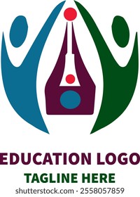 An inspiring education logo featuring an open book, a rising sun, and a graduation cap, symbolizing knowledge, growth, and achievement with vibrant and welcoming colors.