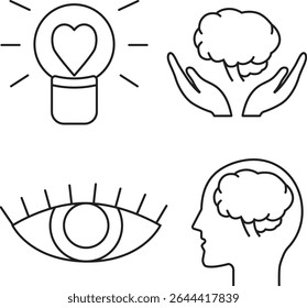 Inspiring Ideas Heart, Mind, Vision, and Creative Thinking Line Art Illustrations