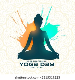 inspiring international yoga day background with splatter effect vector