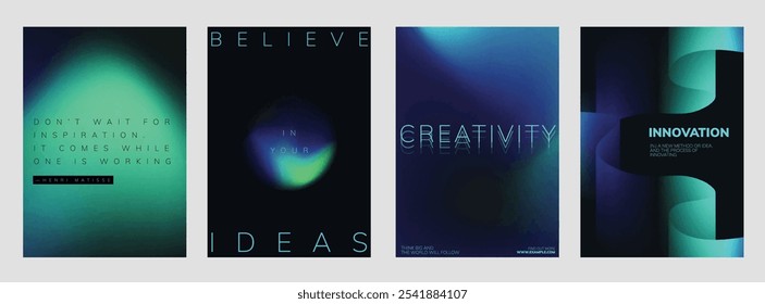 Inspiring modern creative abstract vector template set. Creative poster template set with abstract blue and green gradient design. Set of Futuristic vector poster templates, blue and neon green design