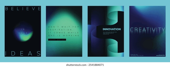 Inspiring modern vector template set. Modern abstract poster template set with blue and green gradient design. Set of modern poster templates, blue and neon green, vector template design set