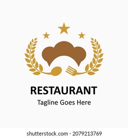 Inspiring Restaurant Vector Logo. Abstract Creative Logotype. Wheat Or Rice Icon, Chef Hat And Star. Classic, Vintage And Modern Logo Illustration. Business Company Logo Template.