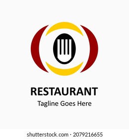 Inspiring restaurant vector logo. Abstract creative logotype. spoon, fork and four bowls icon. Classic, vintage and modern logo illustration. Business company logo template.