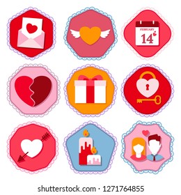 Inspiring set of stickers for Valentine Day projects. Collection of icons for printables and recipes, for websites, social networks and emails.