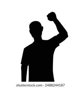 Inspiring silhouette vector of a person raising one hand in empowerment. Ideal for motivational designs, posters, and social media graphics. High-quality, impactful illustration