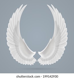Inspiring white wings drawn separately on a gray background