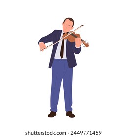 Inspirited talented man classical musician cartoon character performing solo playing violin