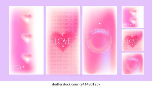 Plantillas de gradiente borroso de relato con forma geométrica, corazón, chispas borrosas, espacio de copia para texto con estilo de los años 2000. Banderas de Smm en estética y2k. Diseños vectoriales para marketing en medios sociales