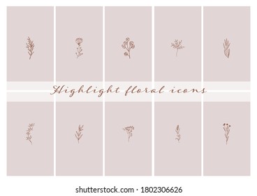 Insta Story Highlight Cover Icon. Highlight Story Natural. Hand Drawn Floral Logo. Logo Element For Photographer, Fashion Blogger, Yoga Studio. Floral Story