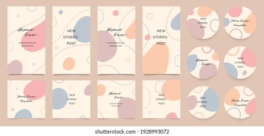 Insta story templates and highlights covers vector set. Social media background design with floral and hand drawn organic shapes textures. Abstract minimal trendy style wallpaper. Vector illustration.