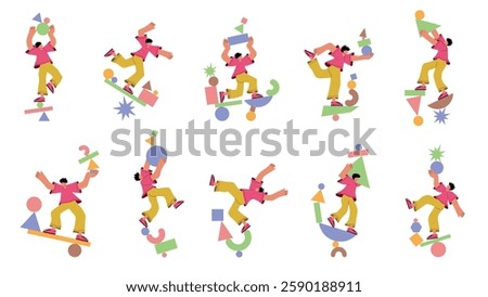 Instability concept. Risky and problem dangerous situation recent vector people balancing vector flat pictures
