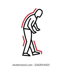 Instable posture. Mental health issue. Thin line illustration. Contour symbol. Outline drawing. Creative medical icon in outline style. Editable vector illustration isolated on a white background.