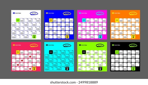 instagram 2025 monthly daily calendar poster banner social media template undated online digital planner design boxes vector colorful background