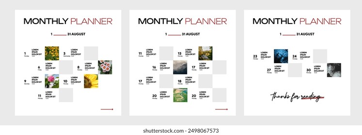 Calendario de planificación mensual Plantilla de publicaciones en redes sociales.