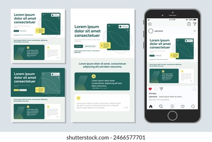 instagram bank finance social media template consulting poster business stock market exchange technology services green gray yellow color white gray icons background flat minimal post design vector