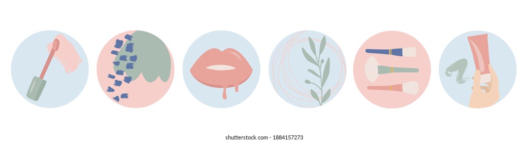 Instagram Beauty Highlight Icon Set. Cover Icons for Saved Stories. Beauty Icons Hand Drawn Vector Illustration On White Background 