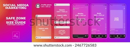 Instagram. Business Social Media Marketing Layouts. Safe Zone and Size Guide for post content