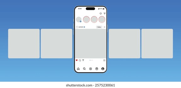 Instagram carousel post template on smartphone mockup, frame pages, social media photography. UI vector design