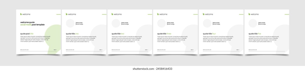 instagram carousel slider banner poster template inspiration quotes green gray color white background flat simple minimal modern fresh clean design social media square size poster vector templates