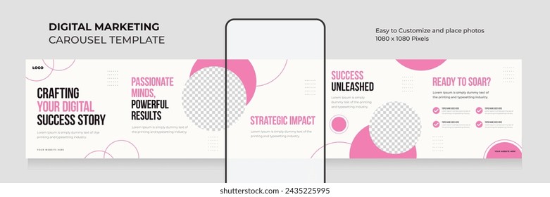 Instagram carousel template for Digital marketing. marketing tips for seamless social media posts. EPS Vector illustration.