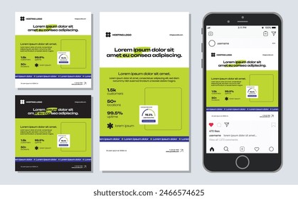 instagram domain name registration hosting server logo icon poster story social media template green color flat minimal design light dark background