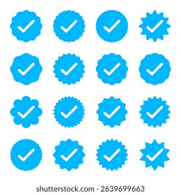 Instagram, Facebook, LinkedIn, Twitter x blue Verified Social Media Account Badge Collection Vector Illustration