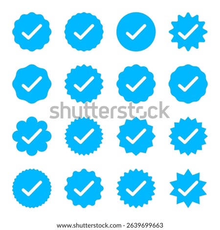 Instagram, Facebook, LinkedIn, Twitter x blue Verified Social Media Account Badge Collection Vector Illustration