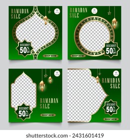 Instagram feed promo discount design, Ramadan theme with dark green background