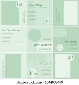 instagram feed template and set,with green pastel color