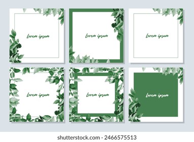 instagram flower petals leaves post template social media banner design flat minimal modern simple modern square size green white background color square size vector illustration templates