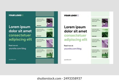 instagram gallery photography slider template social media banner webinar summit event online business flat minimal vector design green purple color background square size dark light poster templates