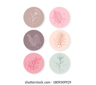 instagram hand drawn floral stories highlights. vector illustration