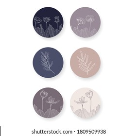 instagram hand drawn floral stories highlights. vector illustration