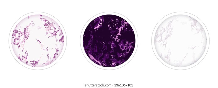 Instagram Highlight Covers Backgrounds. Set Of Marble Design Templates. White, Pink And Purple Colors. Use As A Backdrop For Icons, Text Or Your Personal Design.