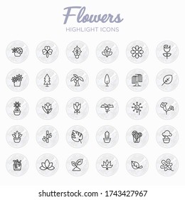 Instagram Highlight Covers. Floral Icons With Marble Texture. Vector Illustration