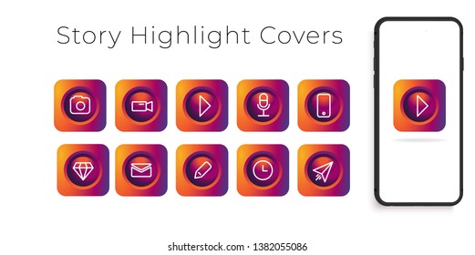 Instagram Highlight Icons. Stories Covers Line Icons. Set Of 10 Highlights Covers.  Social Media Icon Set