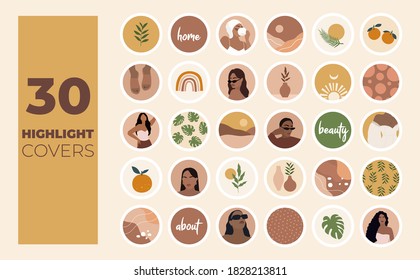 Instagram Highlights cover icons. Boho style. Abstract. Fashion and style. Vector